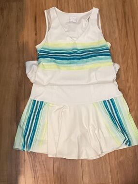 Lucky in Love White Tank Tennis Dress with Blue and Yellow Stripes